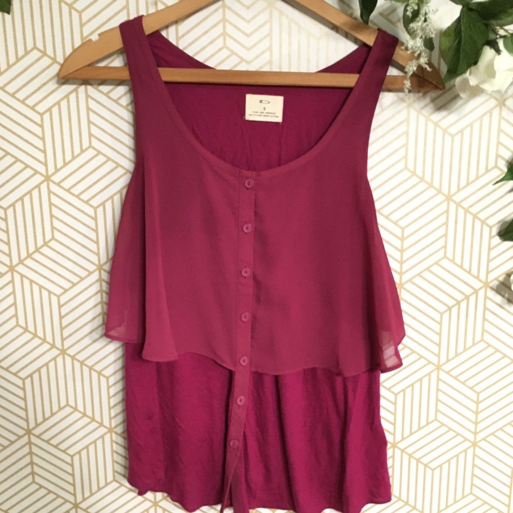 UO Pins And Needles Button Up Cami Top Magenta S